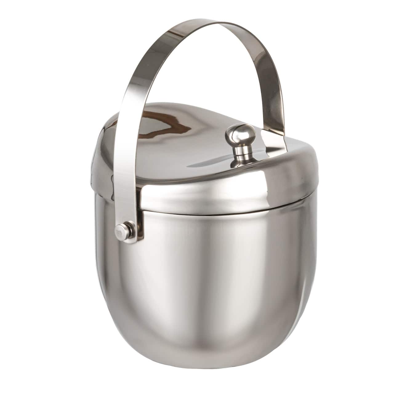 Hello Honey 1-Quart Stainless Steel Double-Wall Ice Bucket with Handle and Curved Lid, Brushed Nickel Finish